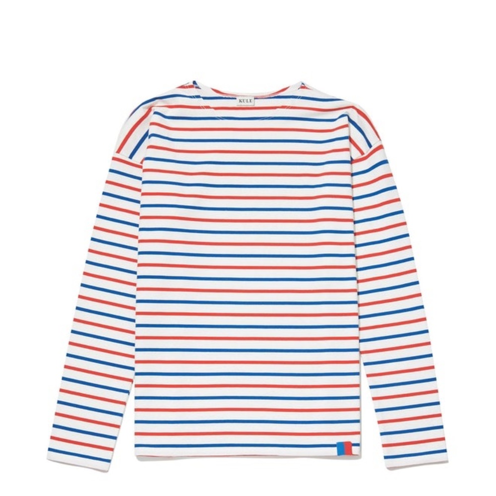 KULE BOYFRIEND STRIPED SHIRT - WHITE/TRUE BLUE/POPPY
